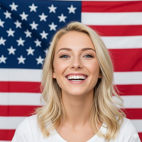 Woman with American flag